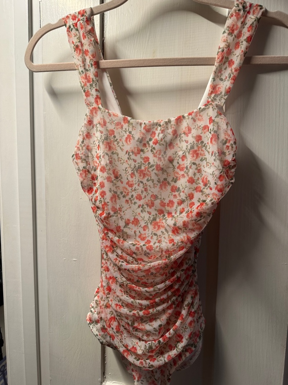 Floral Ruched One-Piece tank - Coral & White